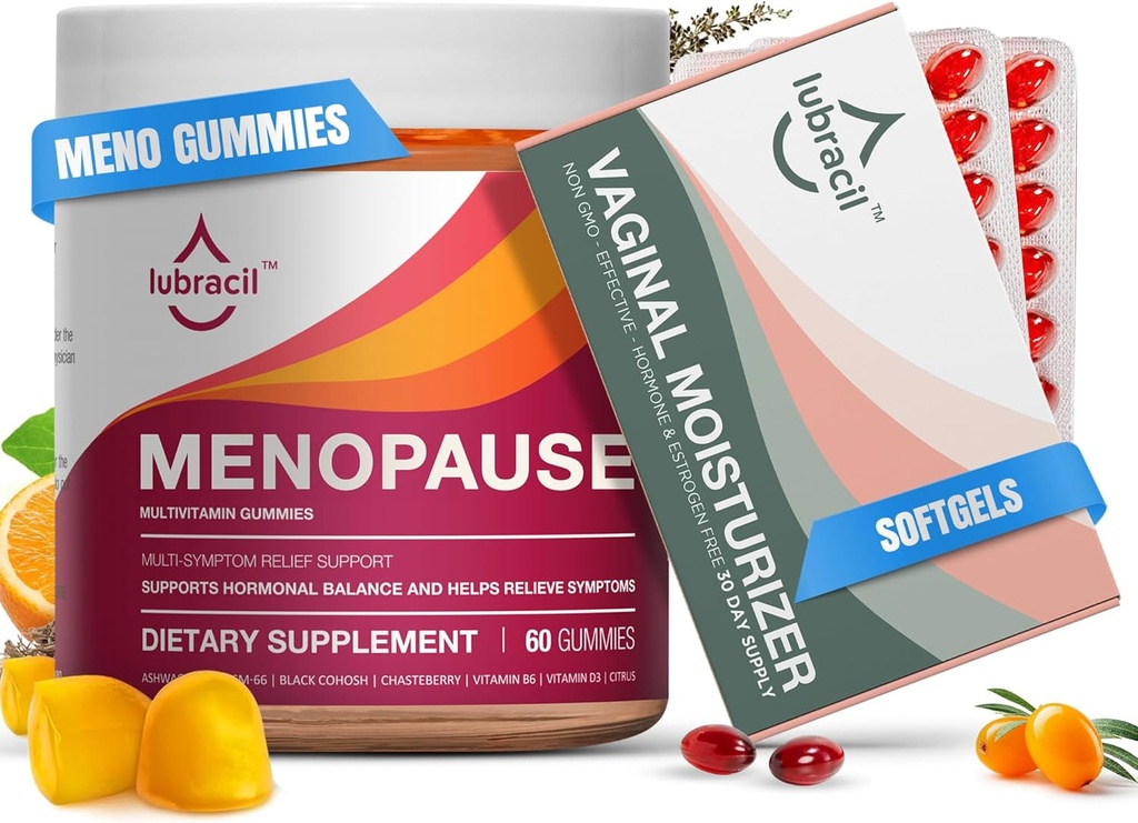 Lubracil Ménopause Gummies & Daily Hydratant Bundle – Support sans hormones pour les flashs chauds, les sueurs nocturnes, la sécheresse vaginale et l'Itchiness avec Cohosh Noir, Ashwagandha, Omega Oils & Sea Buckthorn