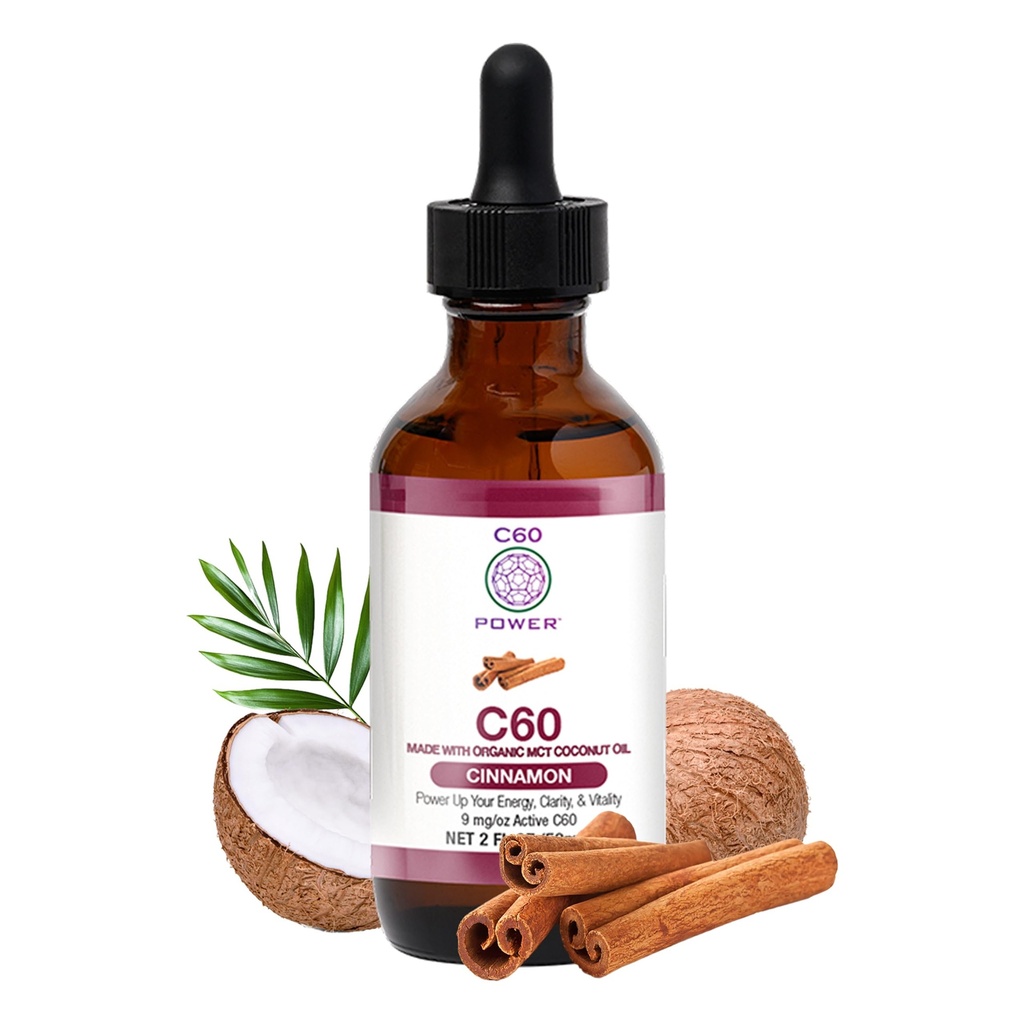 C60 Power Cinnamon Flavored C60 in Organic MCT Huile de coco - Natural Wellness Support for Men & Women, 99.99% Pure Sublimated C60, favorise l'énergie, la clarté mentale et l'endurance - 2 fl oz bouteille