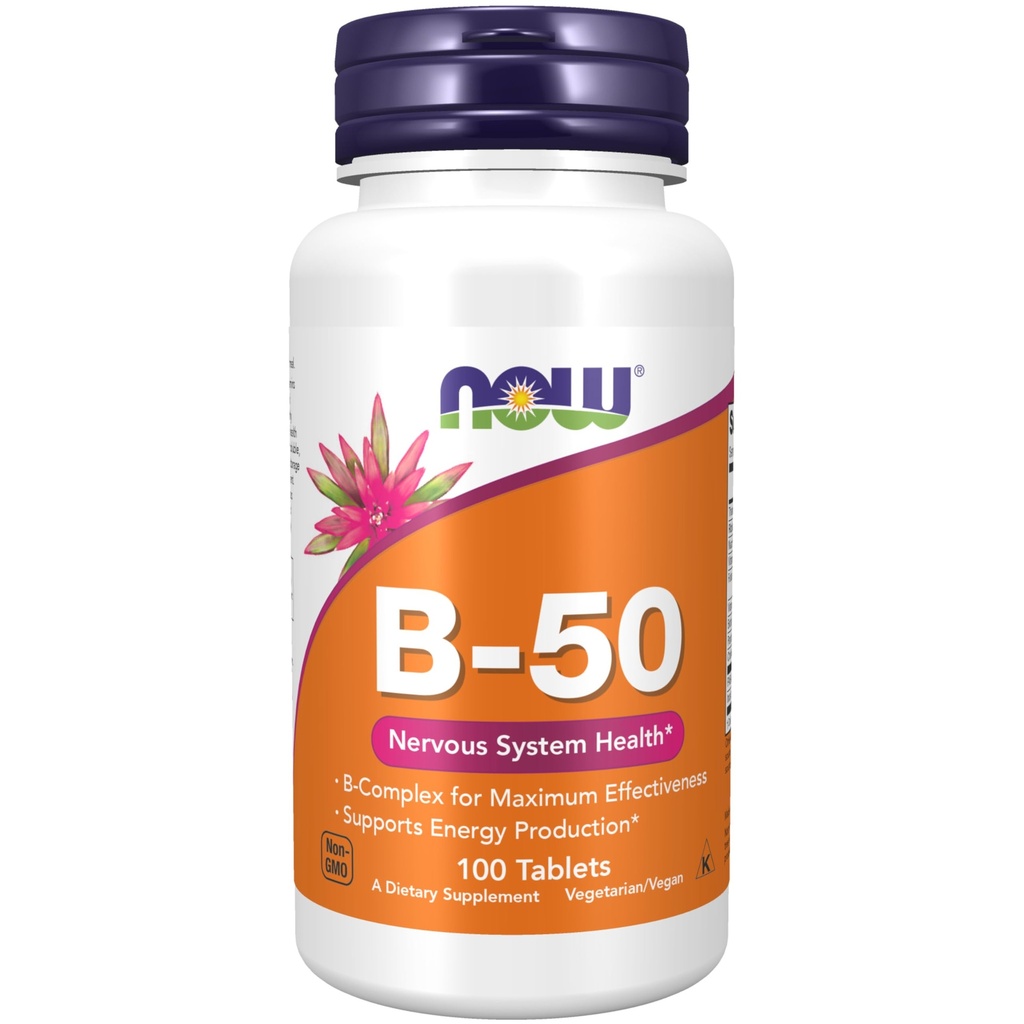 MAINTENANT Aliments suppléments, vitamine B-50 mg, production d'énergie*, santé du système nerveux*, 100 comprimés