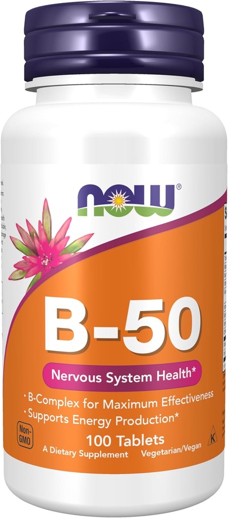 MAINTENANT Aliments suppléments, vitamine B-50 mg, production d'énergie*, santé du système nerveux*, 100 comprimés