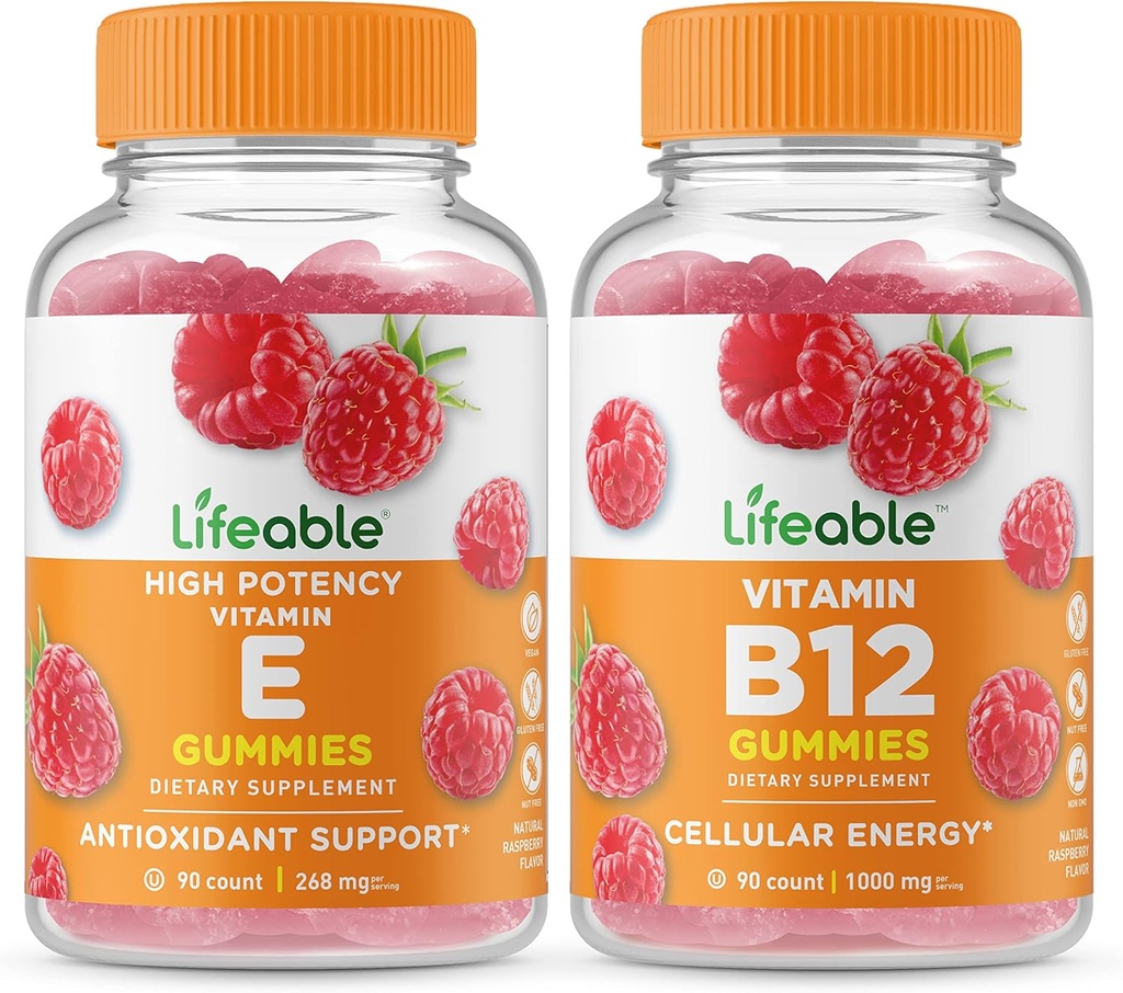 Vitamine E vivable + Vitamine B12, Gommies - Grand Dégustation, Supplément de vitamine, Sans gluten, Sans OGM, Gommy à croquer