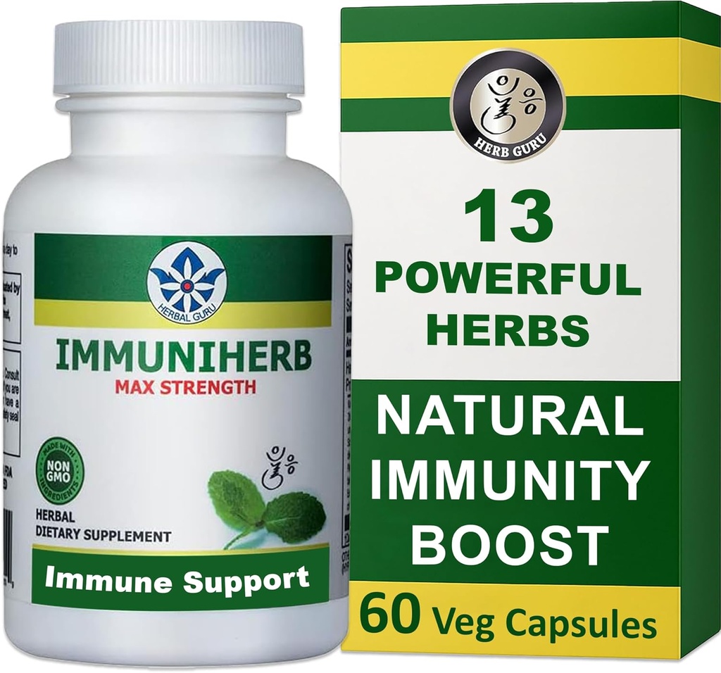 Immuniherb Supplément de soutien immunitaire – Supplément d'immunité à base de plantes avec gingembre, Forsythia, racine de réglisse, vitamine C et zinc – Boosters naturels immunitaires pour le soutien quotidien, non-OGM – 60 capsules de légumes