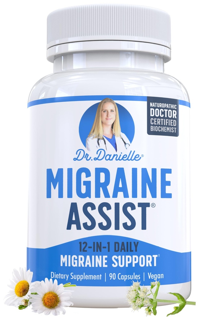 Meilleur produit de soulagement de la migraine avec Magnésium - Supplément d'aide à la migraine avec Quercetin, Feverfew, Butterbur, CoQ10 de Dr Danielle, 90 Capsules