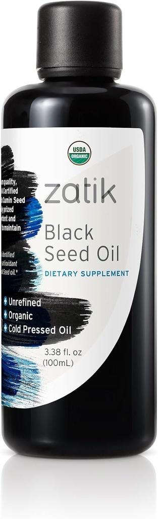 Zatik Naturals - Huile de Graine Noire, Non raffiné, USDA biologique, pressé à froid - EFA plus élevé, servant le booster d'Immune naturelle et mécanisme de défense tout-naturel. 3.38 fl oz