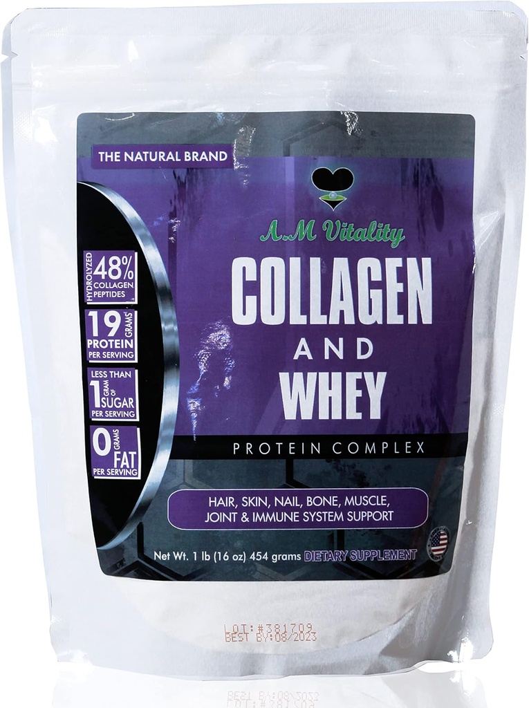 Supplément santé complexe de collagène et de poudre de protéines de lactosérum - Vanilla Flavor - 16 oz (21 portions)