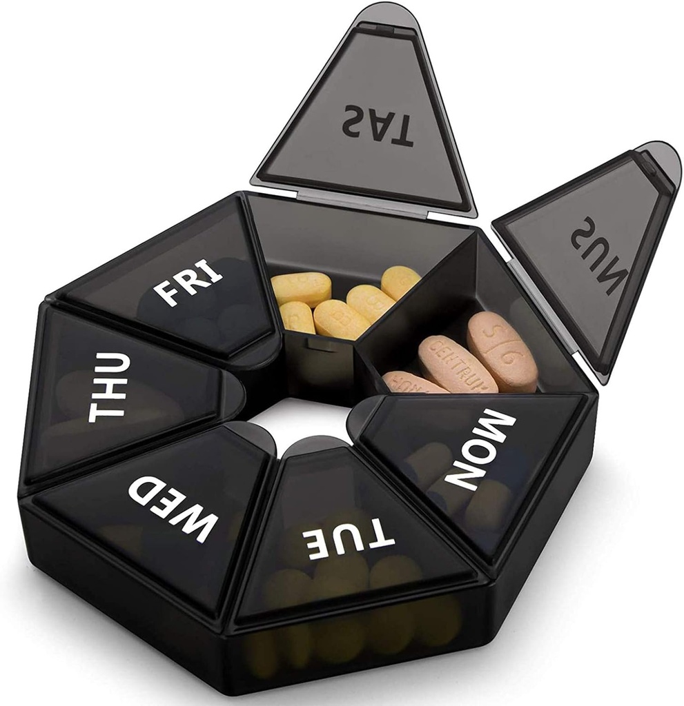 Organisateur hebdomadaire Grande boîte à pilules de 7 jours Organisateur Daily Medicine Case for Vitamine Fish Oil Pills Suppléments Arthrite Friendly