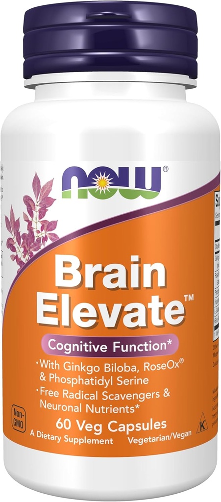 MAINTENANT Compléments alimentaires, Cerveau ÉlevéMC, Ginkgo Biloba, RoseOx® et Phosphatidyl Serine, 60 gélules
