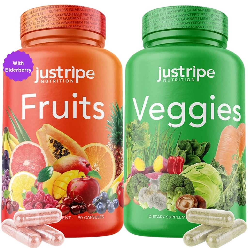 Supplément Fruits et légumes - 90 Capsules Fruits et 90 Légumes - 100% Superfood Naturel - Rempli de Vitamines et Minéraux Super Verts - Soutient l'équilibre énergétique (1 Pack)