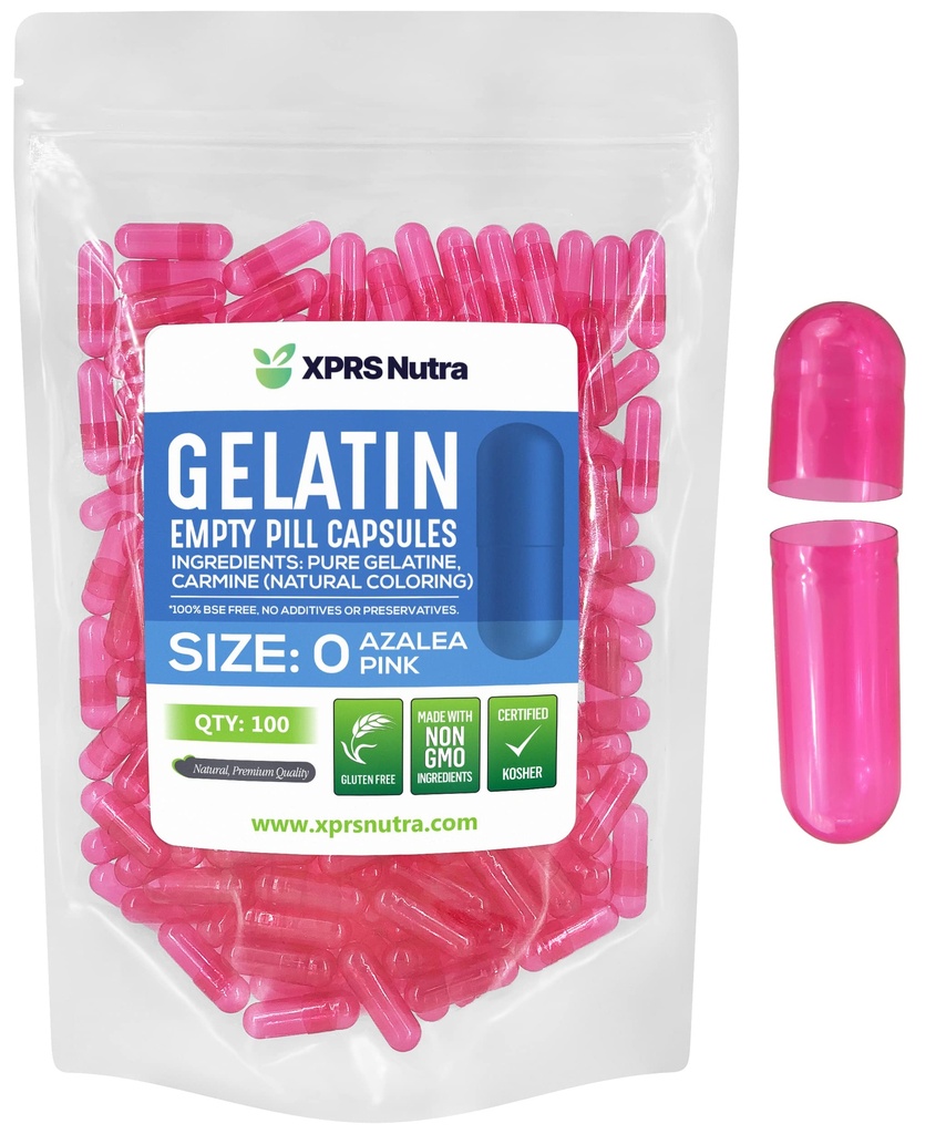 XPRS Nutra Taille 0 Capsules vides - 100 Compte Capsules de gélatine vides - Pills pour remplissage de capsules de bricolage - Pure Pill Gel Caps pour Do-It-Youlf Suppléments (Azalea Rose)