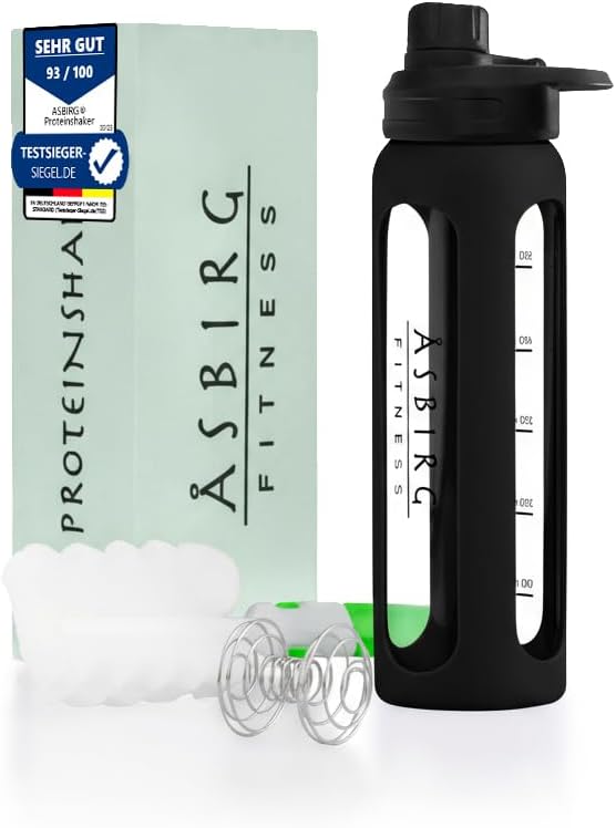 2.0 Fitness.Shaker protéinique en verre.Shaker protéinique.Bouteille à boire avec boule Spirale. 24 oz (Noir)