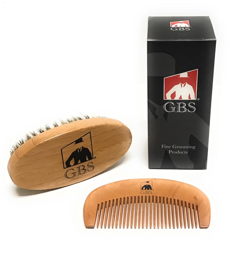 G.B.S Brosse à barbe de sanglier 100 % pour hommes et peigne à barbe de bois naturel Brosse à cheveux moustaches à raser Brosse à cheveux faciale Portable et convivial pour les voyages