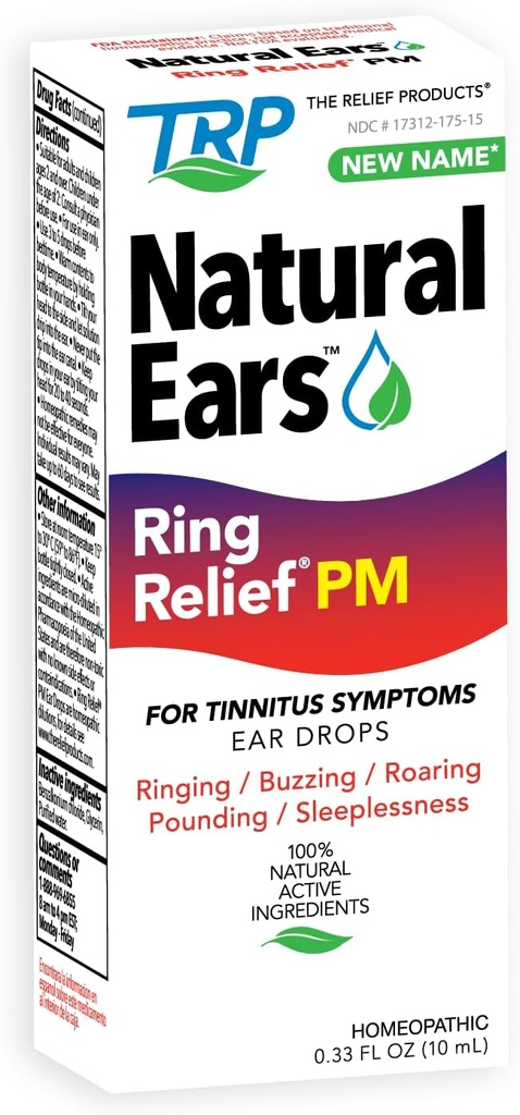 The Relief Products Bague Relief Ear Drops PM - Ingédients actifs 100% naturels - pour les oreilles et symptômes d'acouphène - Formule nocturne - 0.33 fl oz