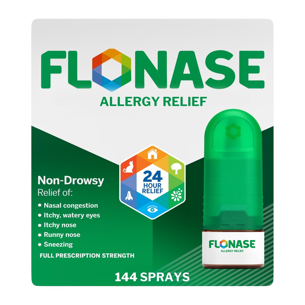 Spray anti-allergie à la flonase, médicament anti-allergie à 24 heures, spray anti-allergie à mesure - 144 sprays- Allégations saisonnières et d'automne
