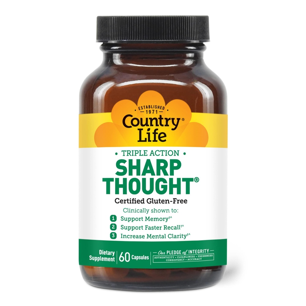 Country Life Sharp Thought - Supplément mémoire et soutien cognitif – Sharp-PS Gold Phosphatidylsérine + DHA – favorise la clarté mentale et un rappel plus rapide – sans gluten, 60 capsules