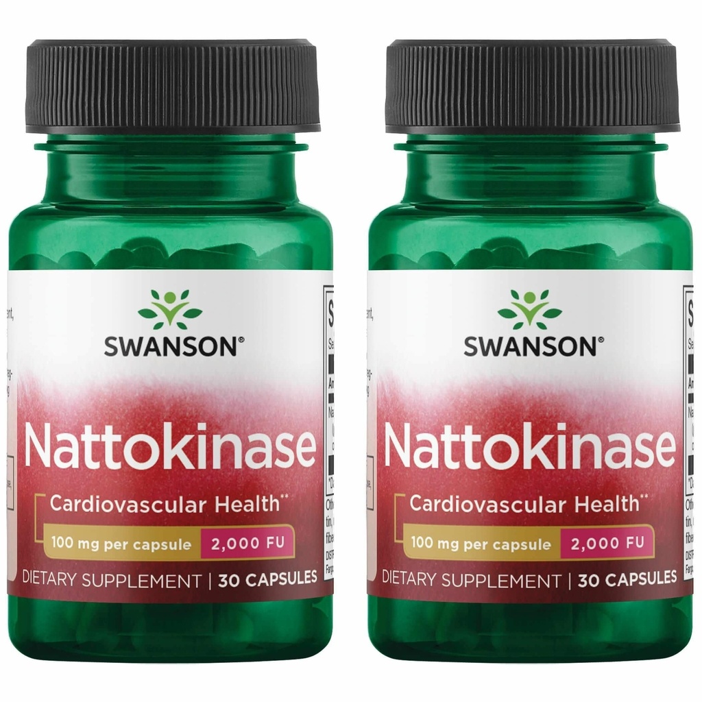 Swanson Nattokinase 2000 Unités Fibrinolytiques 100 Milligrammes 30 Capsules Enzyme (2 Pack)