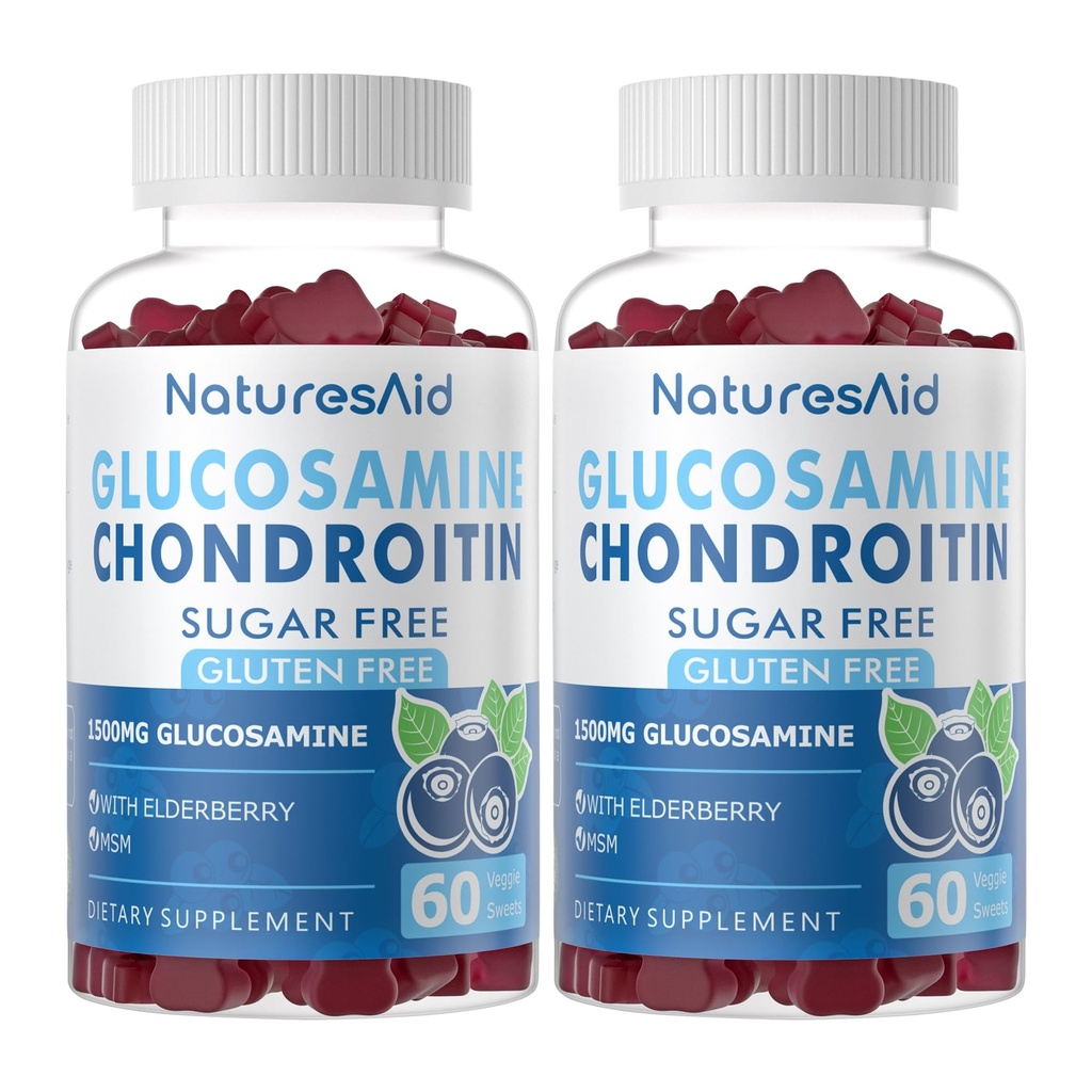 Glucosamine Chondroitin Gommies avec MSM & Elderberry Extra Strength - Soutien articulaire, Supplément de soutien immunitaire antioxydant pour adultes, hommes et femmes.(2 Pack)