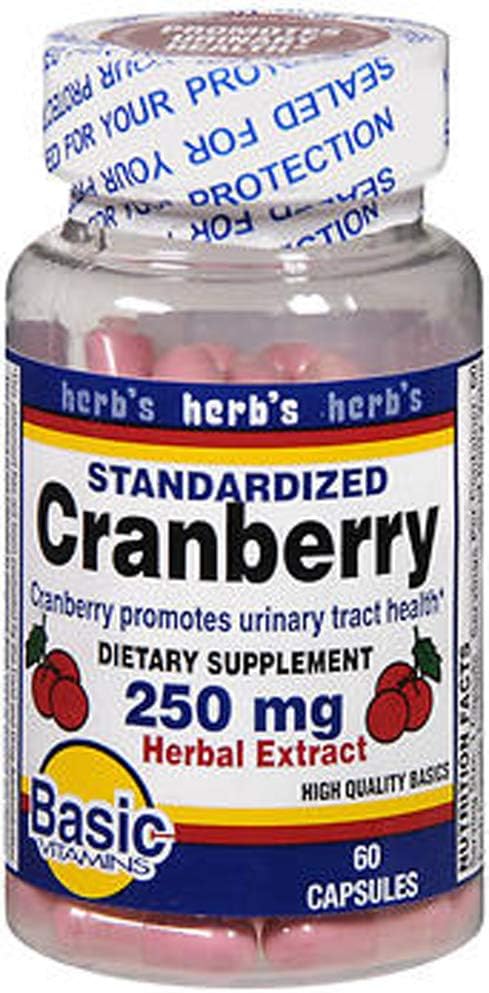 Vitamines de base Cranberry 250 mg Capsules d'extrait de plantes - 60 ct, boîte de 2