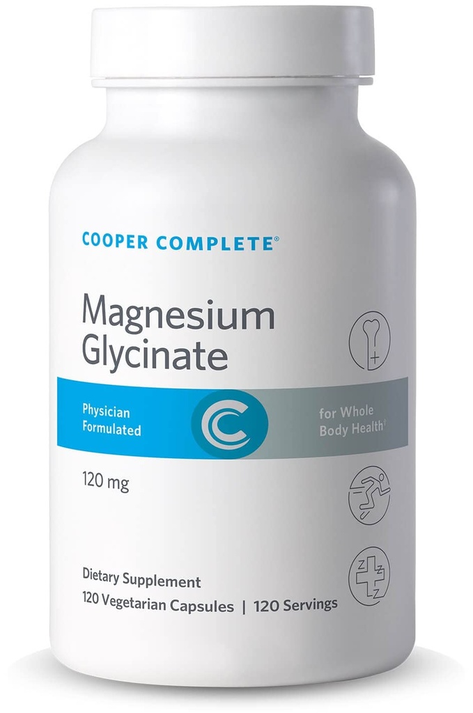Cooper Complete-Magnésium Glycinate Supplément - 120 mg de magnésium élémentaire par capsule végétarienne.120 Capsules. Boîte de 1