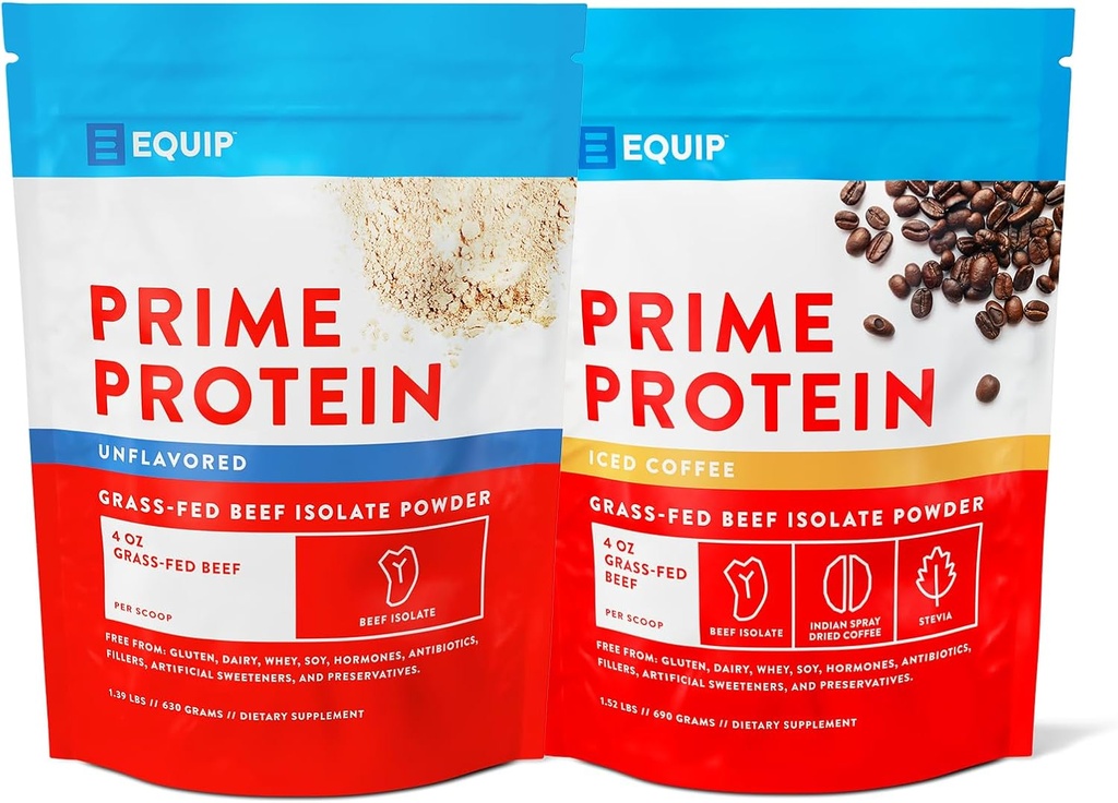 Equip Foods Prime Protéine Poudre Sans arômes et Prime Protéine Poudre Iced Café