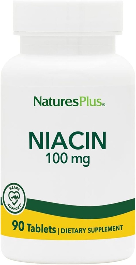 Natures Plus Niacin - 100 mg, 90 Vegetarian Tablets - High Potency Vitamin B3 Supplement - Gluten-Free - 90 Servings