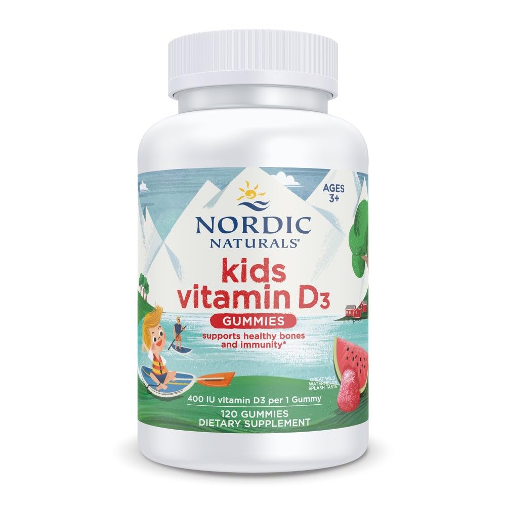 Nordic Naturals Vitamine D3 Gummies Enfants, épanchement de pastèque sauvage - 120 Gummies - 400 UI Vitamine D3 - Santé des os, immunité saine - Non-OGM, Végétarien - 120 portions