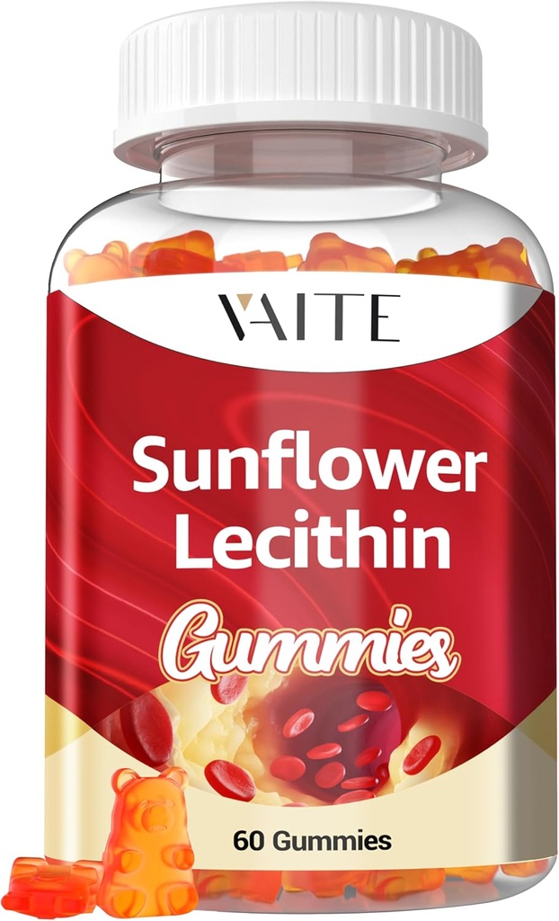 Sunflower Lecithin Gummies 800mg - Vegan, Non-OGM, Sans soja et sans gluten - Soutient la nutrition quotidienne, Chews faciles à digester pour les adultes, Supplément d'allaitement, Soutien au bien-être naturel - 60 Gummy végétalien