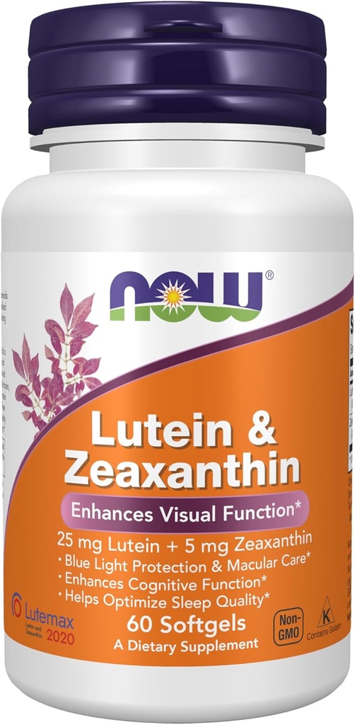 MAINTENANT Aliments suppléments, lutéine et zéaxanthin avec 25 mg de lutéine et 5 mg de zéaxanthin, 60 softgels