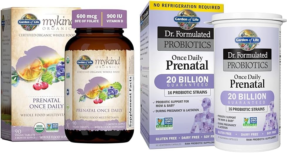 Garden of Life Organics Prenatal Vitamin: Folate for Energy & Healthy Fetal Development & - Dr. Formulated Probiotics Once Daily Prenatal - Acidophilus and Bifidobacteria Probiotic Support