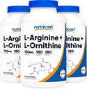 Nutricost L-Arginine L-Ornithine 750mg; 180 Capsules (3 bouteilles)