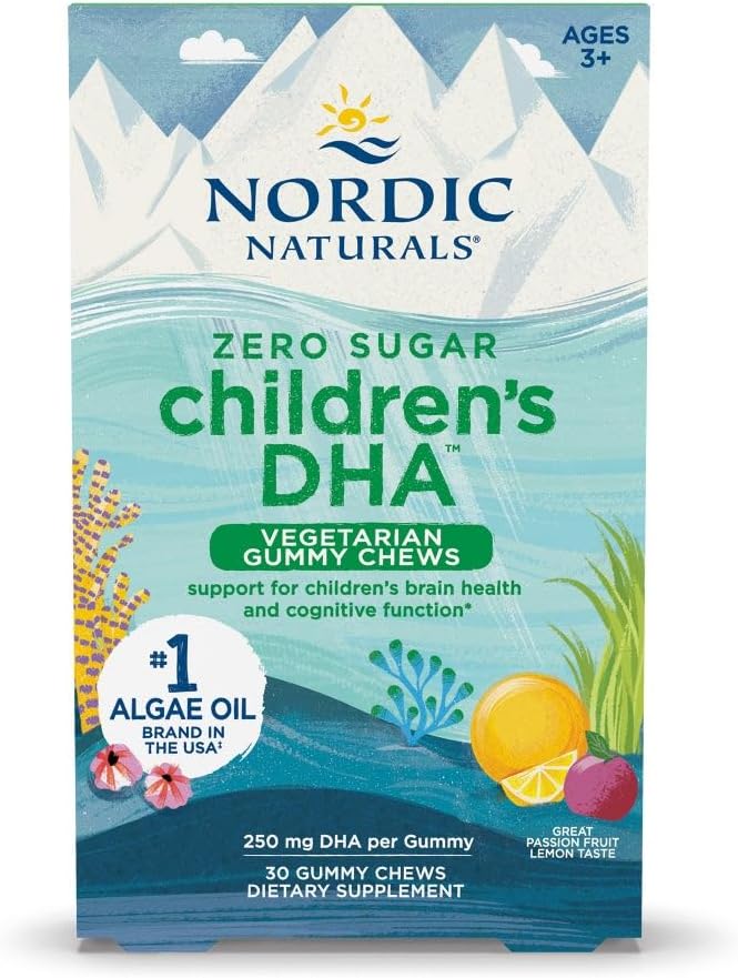 Nordic Naturals Zéro Sucre Enfants , DHA Végétarien Gummy Chews - Passion Fruit Lemon Saveur - 30 Gummies - Vegan Algae Oil Omega-3 Supplément pour les enfants Cerveau et soutien à la cognition - 30 Servants
