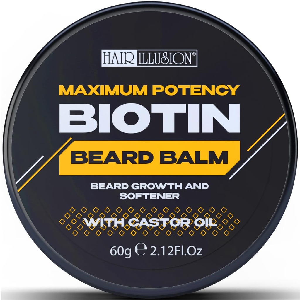 Illusion capillaire MAXIMUM POTENCY BIOTIN Baume à barbe pour la croissance et l'adoucissement de la barbe, noir