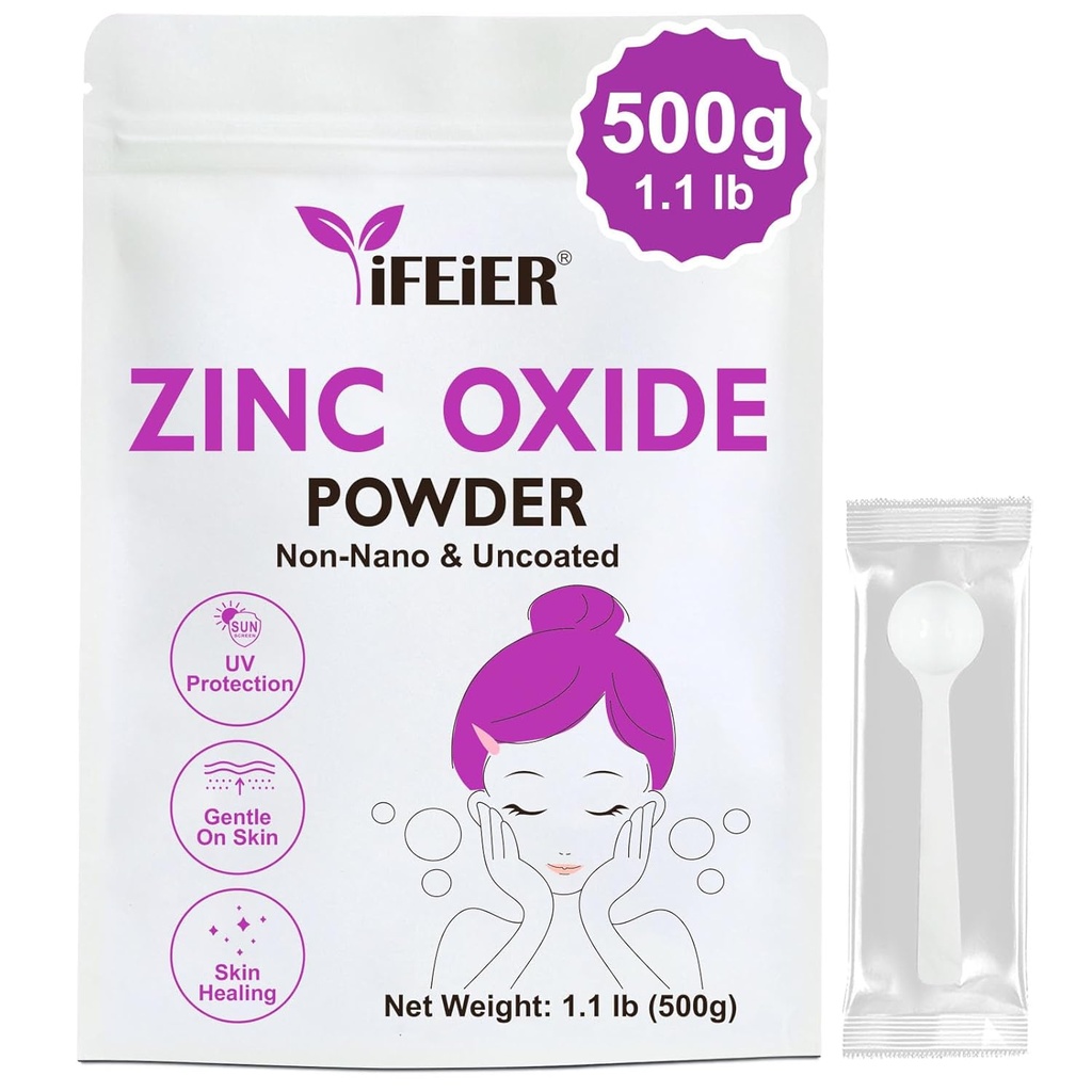 Poudre d'oxyde de zinc : 500g(1,1 lb) Poudre d'oxyde de zinc 100% Pure Non Nano Non Coté pour la protection de la peau.