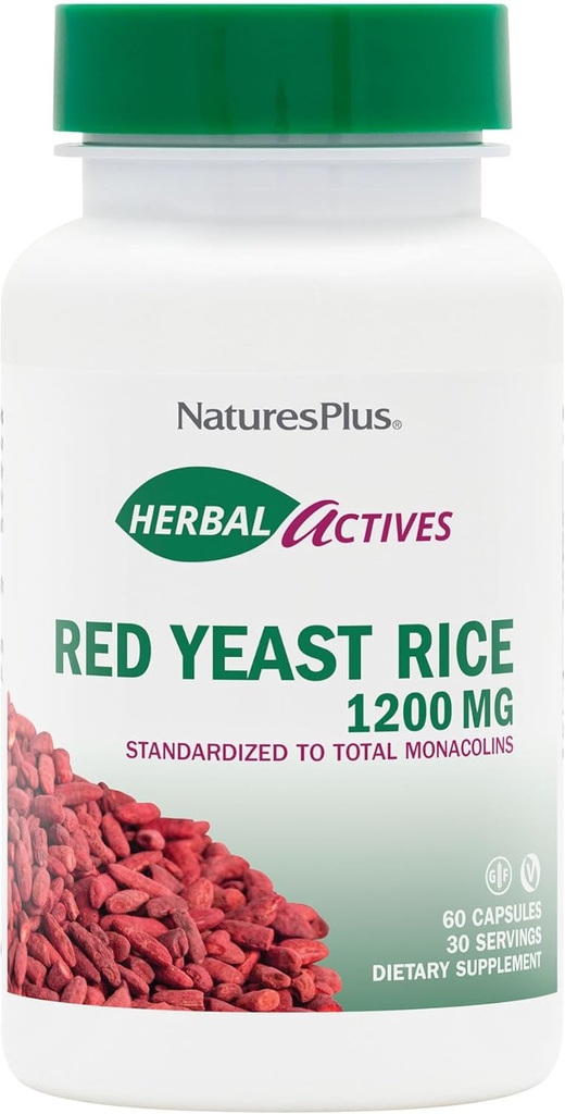 NaturesPlus Herbal Actives Red Yeast Riz 1200 mg - 60 Capsules - Non-OGM, végétalien, sans gluten - 30 portions