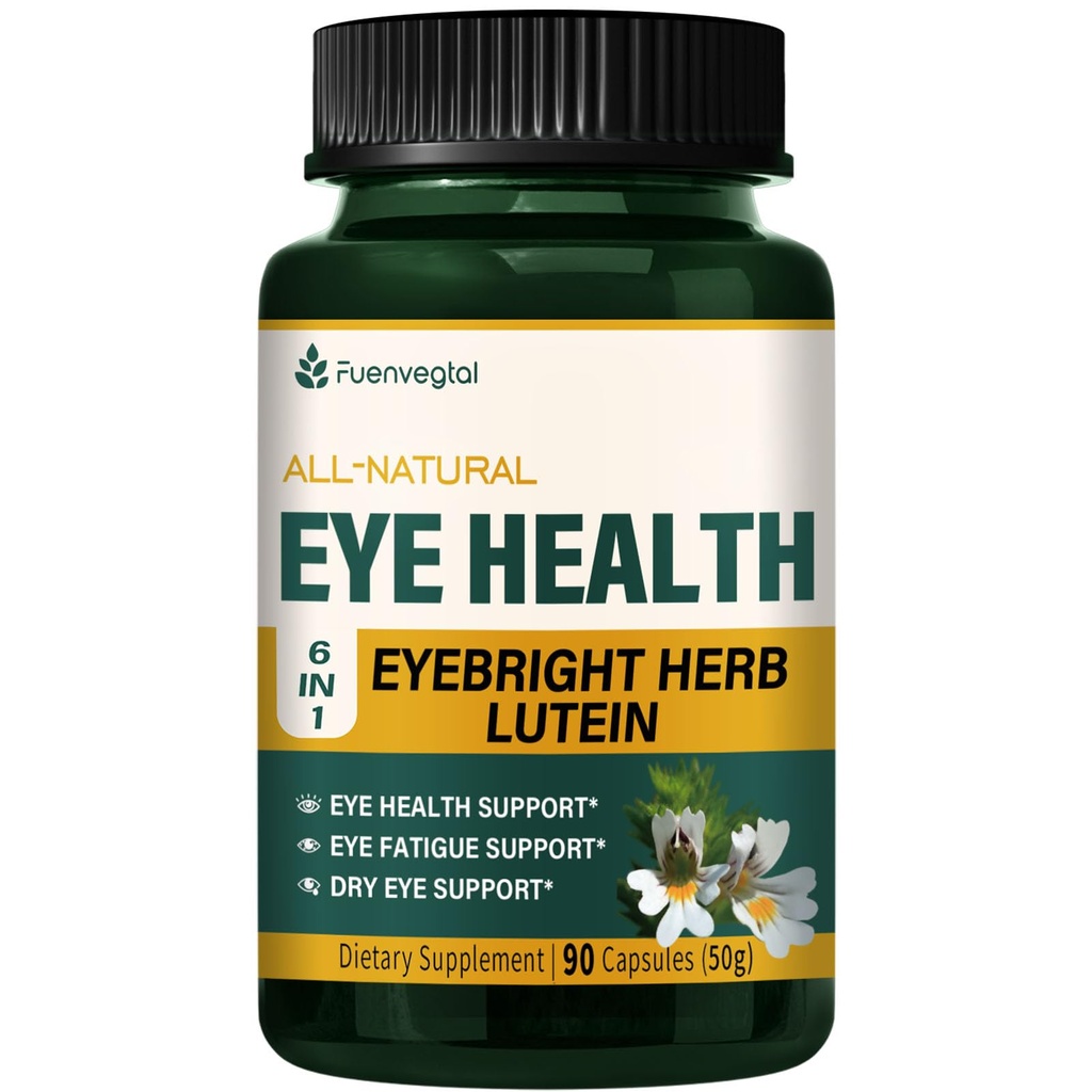 Capsules pour la santé des yeux avec une plante à germes (Euphrasia officinalis), supplément à base de plantes pour la fatigue des yeux et le soutien des yeux secs avec extrait de bleuets de lutéine.
