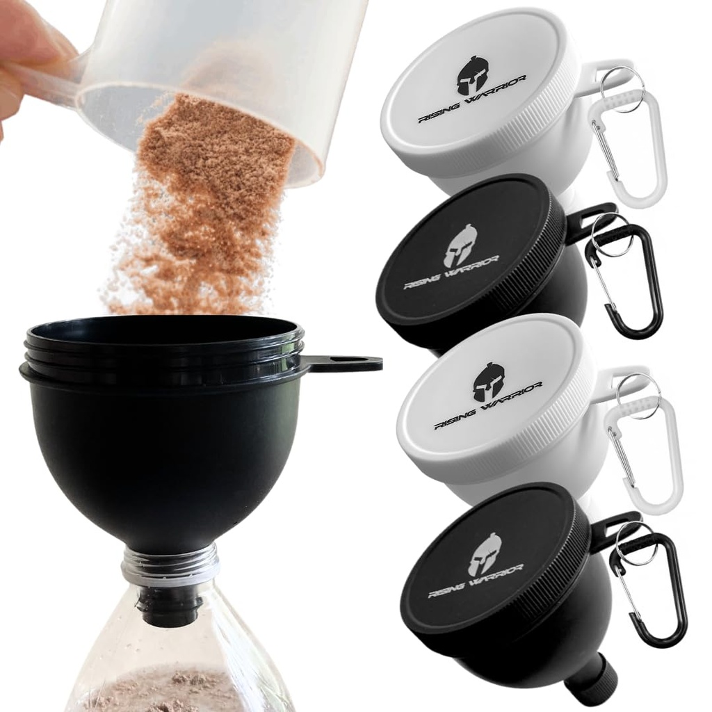 Entonnoir en poudre de protéines – Entonnoir de bouteille d'eau portable de 4 paquets , parfait pour pré-entraînement, BCAA, et en poudre de protéines , sans mess , conteneur en poudre de porte-clés pour l'entraînement , fitness , et Voyage