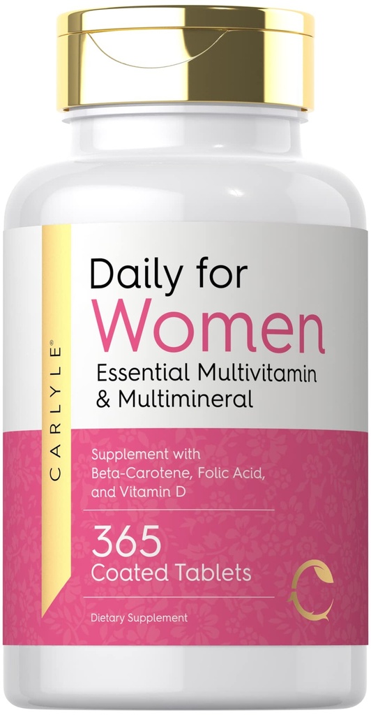 Carlyle Femmes Multivitamine quotidienne et supplément multiminérale , 365 comprimés bêta-carotène, acide folique et vitamine D , non-OGM, pilules sans gluten