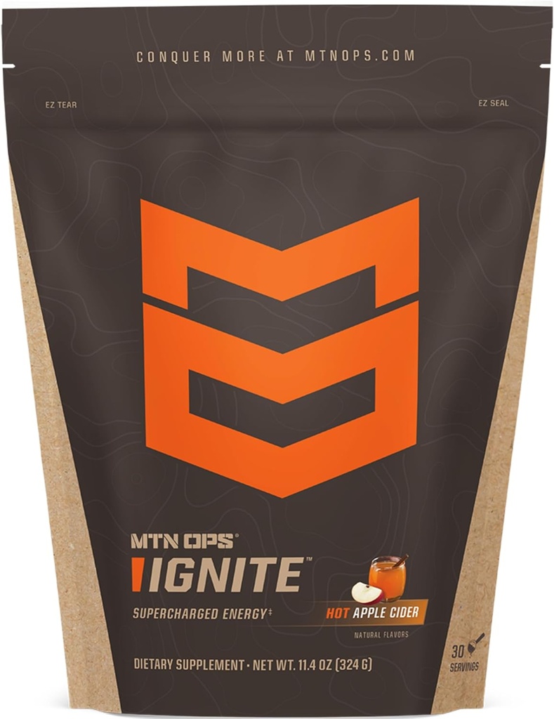 MTN OPS Hot Ignite Instant Coffee Nootropic & L-Arginine L-Citrulline pour la clarté cognitive, le focus mental et le booster nitrique 200 mg de caféine par portion, 30 portions