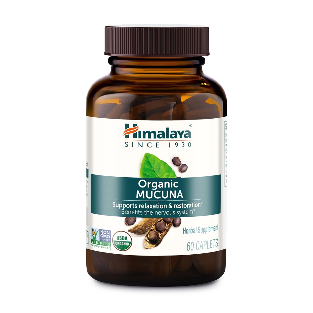 Himalaya Organic Mucuna Pruriens, 60 jours d'approvisionnement - supplément à base de plantes pour calmer la relaxation de la tension et promouvoir la fonction cérébrale - végétalien, non-OGM, sans gluten, 600 mg, 60 capsules