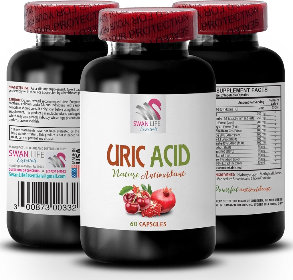 aliments pour réduire l'acide urique - URIC ACID - comment réduire l'acide urique, comment réduire l'acide urique, les articulations des cristaux d'acide urique, l'acide urique inférieur rapidement, les capsules de cerise de tarte, pilules de canneberge 1Bot 60Caps