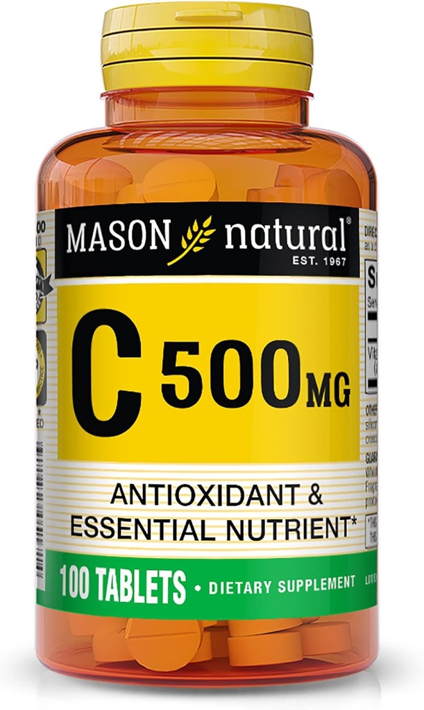 MASON Vitamine naturelle C 500 mg - Soutient un système immunitaire sain, un antioxydant et un nutriment essentiel, 100 comprimés