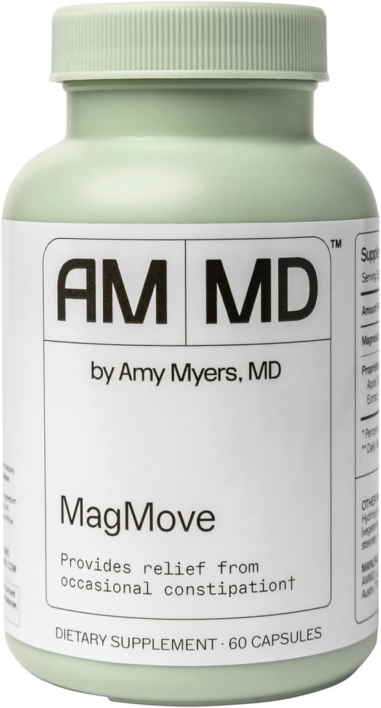 Amy Myers MD MagMove - Soutient les mouvements sains de Bowel - Supplément de magnésium pour la motilité de Gut - avec vinaigre de cidre de pomme, artichaut et gingembre - 60 capsules (30 portions)
