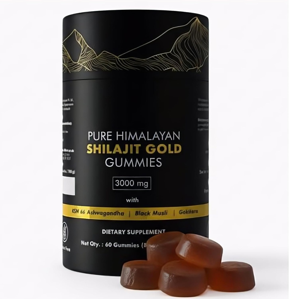 Pure Himalayan Shilajit Gummies Grade d'or avec Ashwagandha et l'acide fulvique.