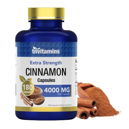 tnvitamins Capsules de cannelle 4 000 mg Équivalent - 180 Capsules , Cassia & Ceylan Pilules de cannelle , Deux Variétés ! , Non-OGM !