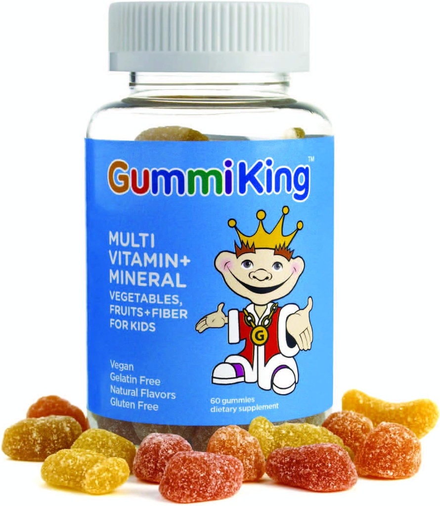 Gummi King Multivitamines et minéraux, Fruits, Légumes et Fibres Gummi, Fraise/Lemon/Orange/Grape/Cherry/Grapefruit, 60 Nombre