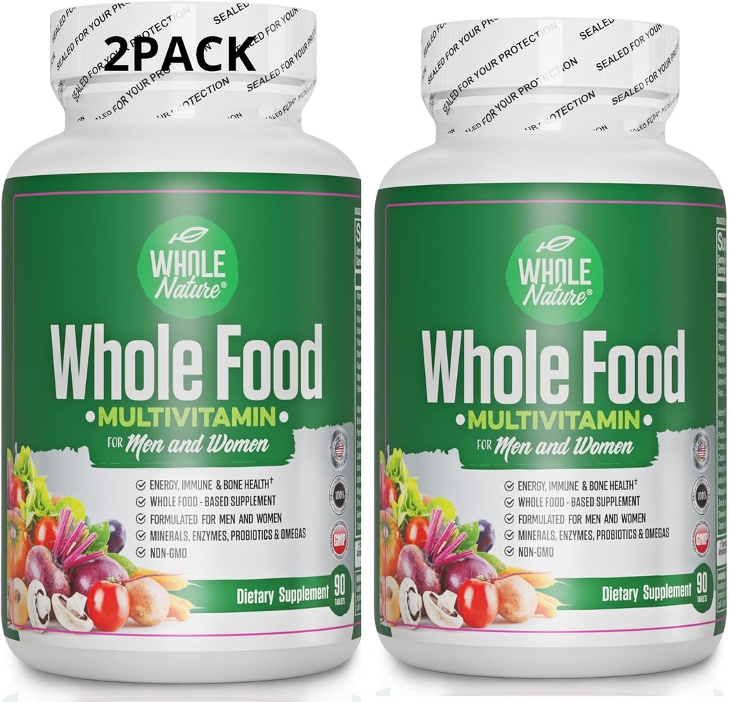 Multivitamine alimentaire complète pour les hommes et les femmes (2PACK) : Vitamines quotidiennes de la nature entière et minéraux Enzymes digestifs, probiotiques et omégas. Multivitamine végétale, sans OGM Sans gluten