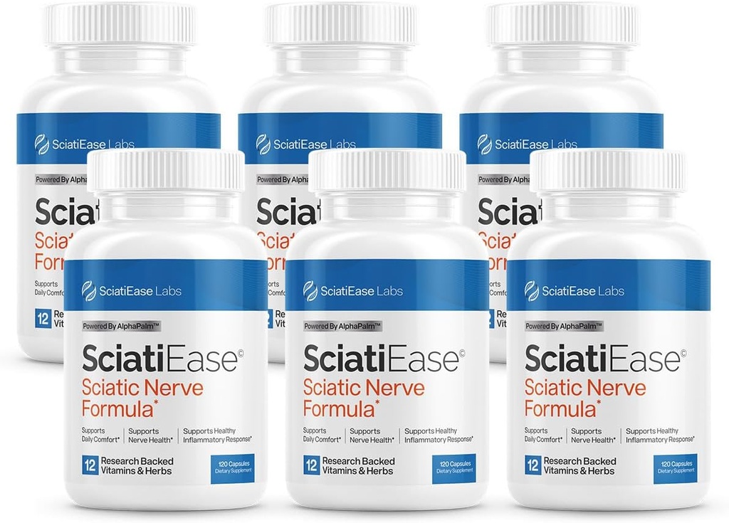 SciatiEase Sciatique Nerve Supplément de soutien de la santé - Nerve Formule de soutien avec AlphaPalm, pois, complexe de vitamine B, acide alpha lipoïque 300mg - 6 bouteilles