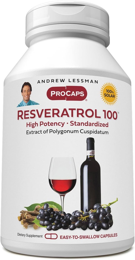 ANDREW MOINSMAN Resveratrol-100mg - 180 Capsules - L'antioxydant bénéfique et naturel du vin rouge sans alcool. Sans additifs