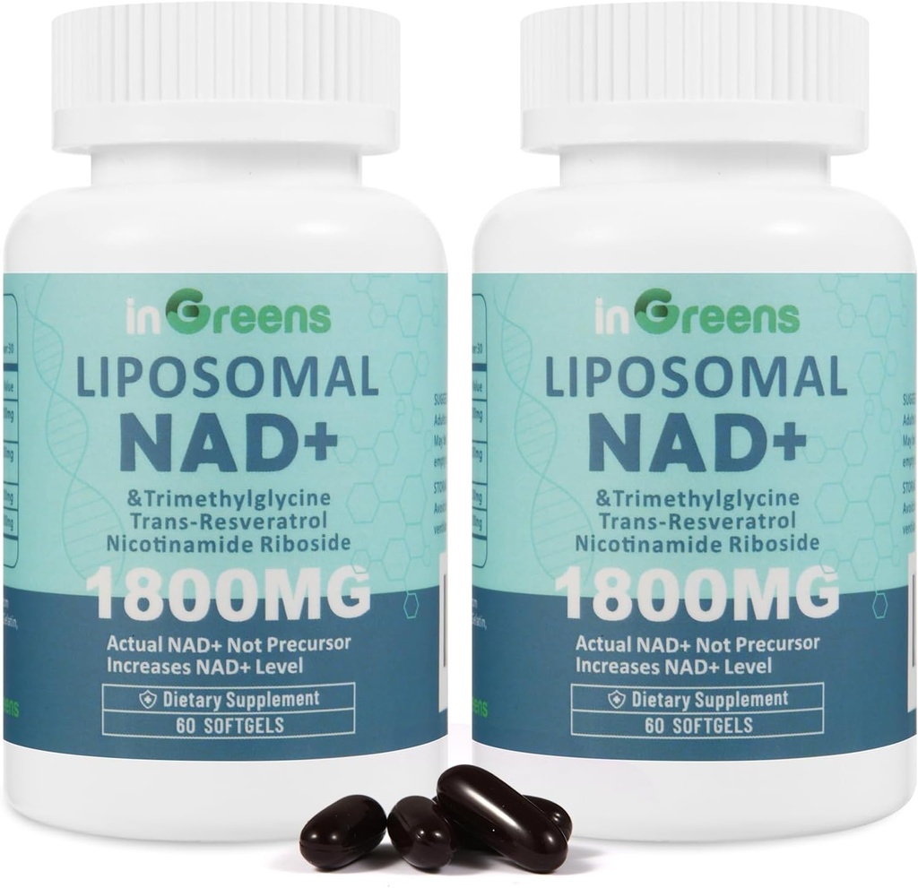 NAD liposomique+ Supplément 1800 mg avec le riboside de la nicotinamide, le résvératrol trans, la triméthylglycine,Remplace le NMN, Boost NAD+, la défense du vieillissement, l'énergie cellulaire, 120 Softgels