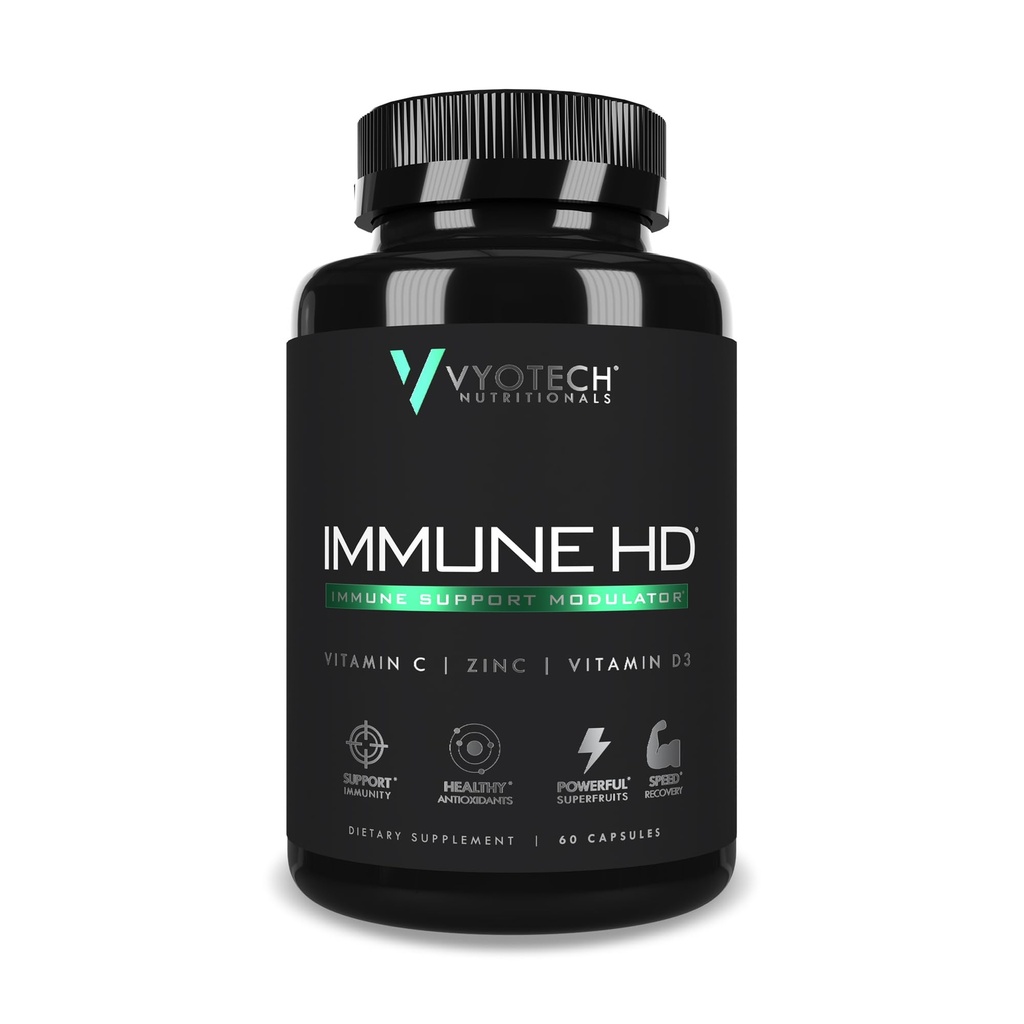 Vyotech Nutritionals Immune HD Supplément de soutien à la myrtille, à l'échinacée, à la vitamine C, à la vitamine D3, au zinc, au curcuma et aux surfruits