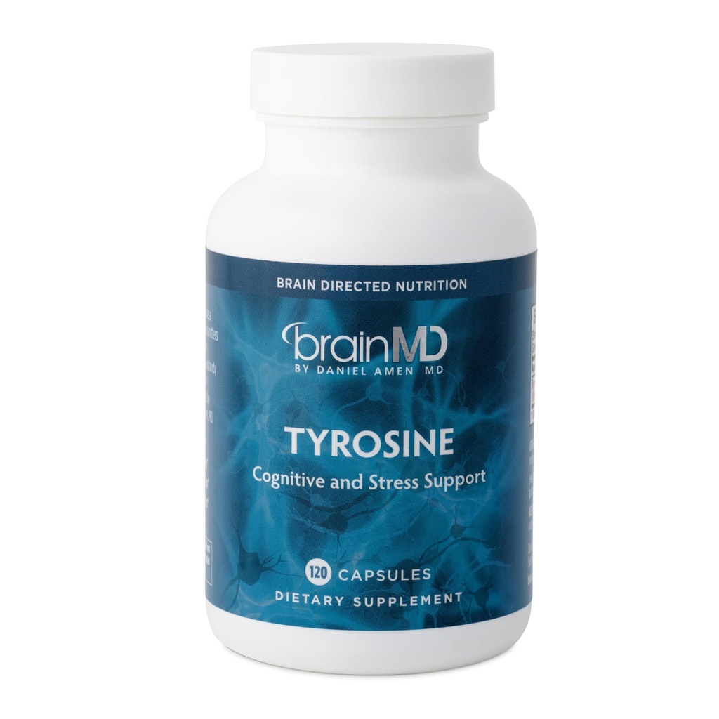 BRAINMD Dr Amen Tyrosine - 120 Capsules - Promotes Mental Focus, Clarity & Alertness - Gluten Free - 60 Servings